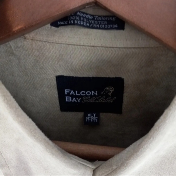 Men's FALCON BAY GOLD LABEL long sleeve button down shirt size XLT 17-17.5 Tan - Picture 2 of 2